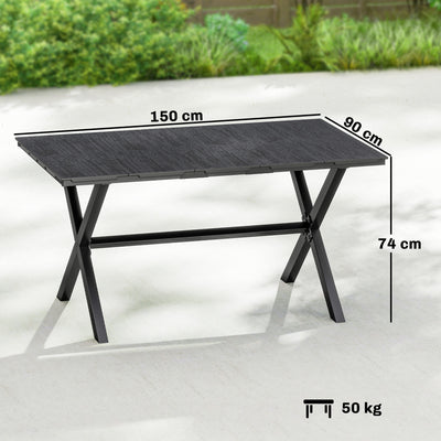 Outsunny Garden Dining Table for 6, Rectangular Outdoor Table with Wood Effect HDPE Top, X-Shaped Metal Legs, Black 