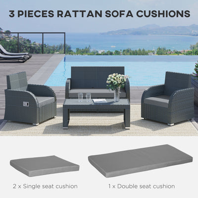 Outsunny Outdoor Seat Cushion Pads for Rattan Furniture, 3 PCs Garden Furniture Cushions, Dark Grey 