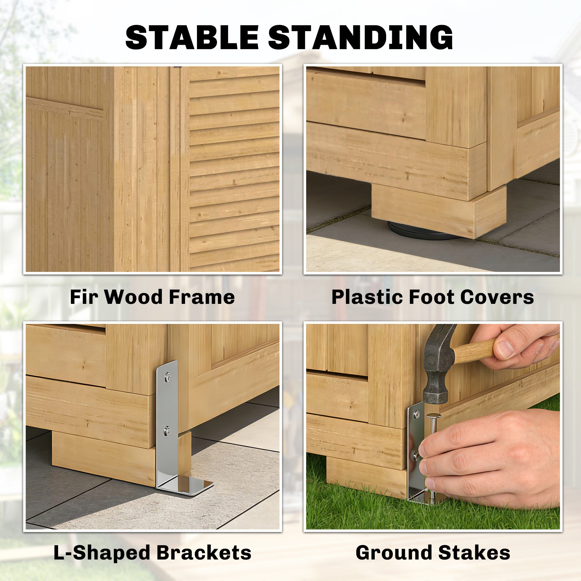 Outsunny Outdoor Wooden Storage Cabinet, Garden Tool Shed with Acrylic Windows for Patio, Light Brown 