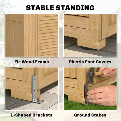 Outsunny Outdoor Wooden Storage Cabinet, Garden Tool Shed with Acrylic Windows for Patio, Light Brown 