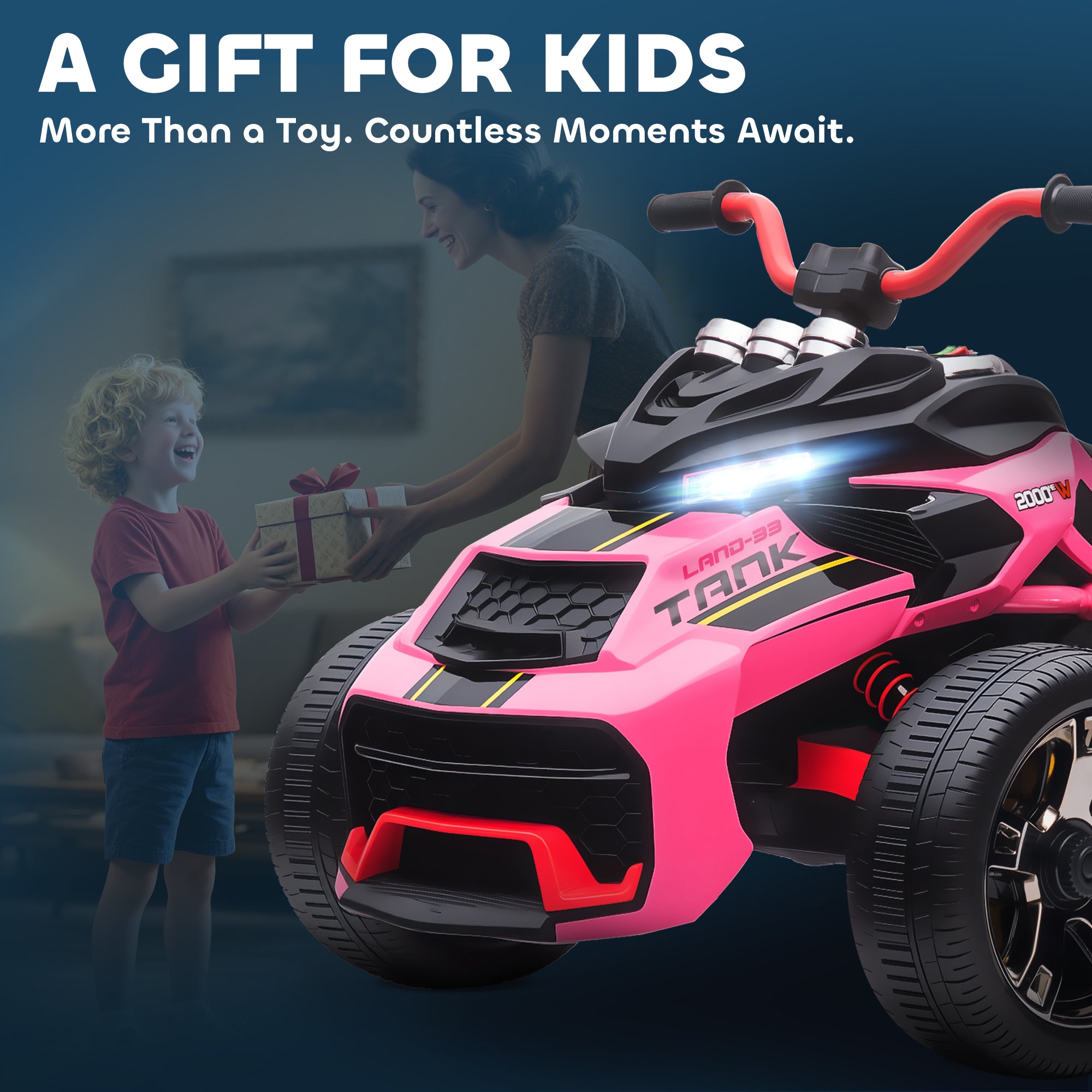 AIYAPLAY 12V Kids Electric Ride On Car with 3 Wheeler, MP3 Player, Horn, 2 Speeds, LED Lights for Boys & Girls Ages 3-8, Pink 