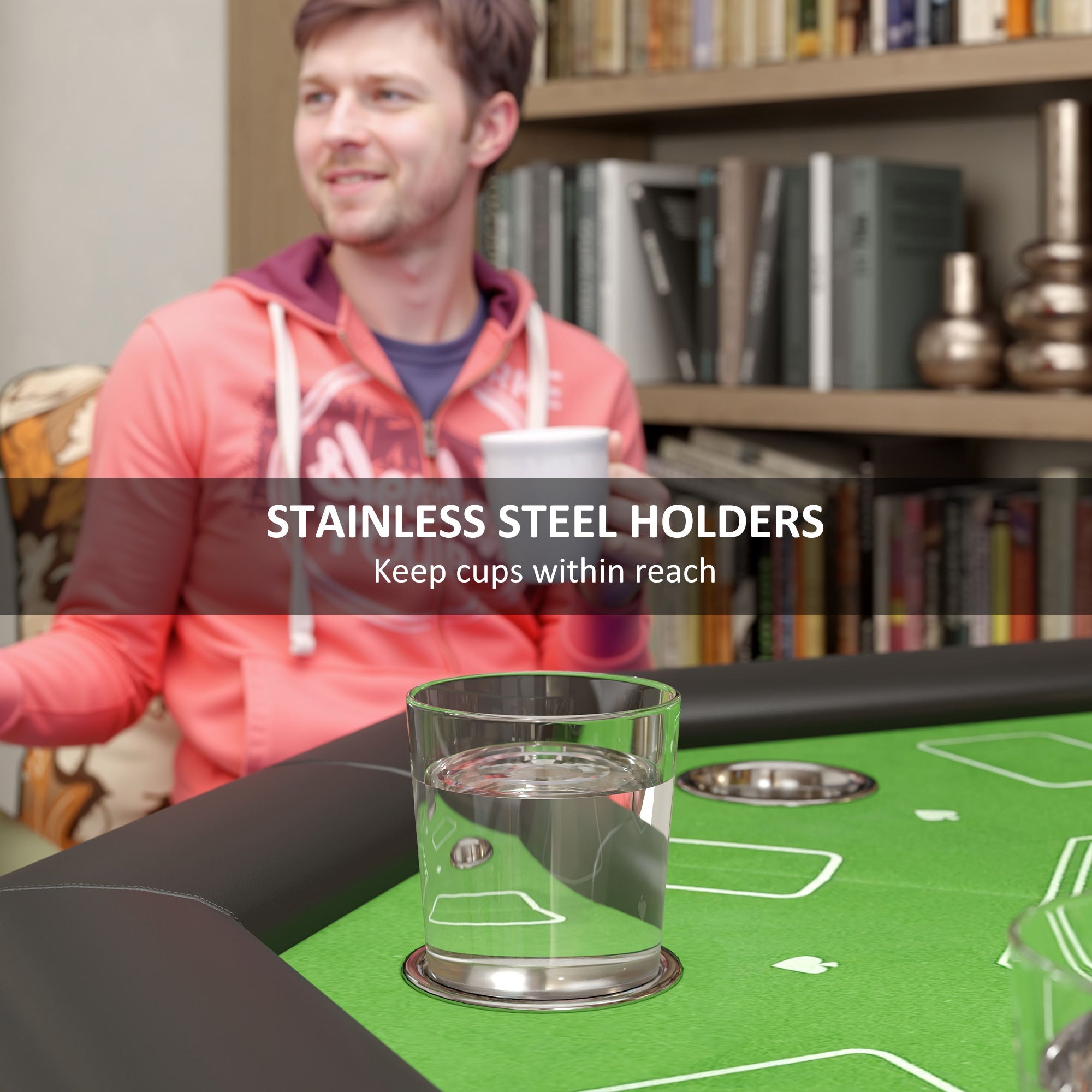 SPORTNOW 8 Player Folding Poker Table, Portable Octagon Blackjack Table with Cup Holders with Cup Holders, Padded Edge, Green 