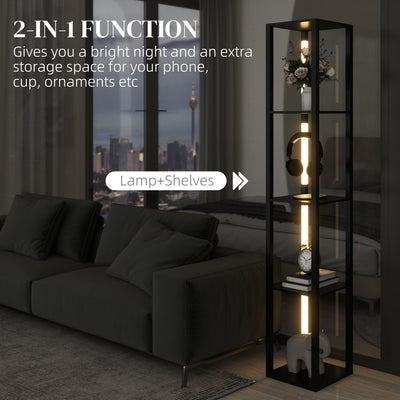 HOMCOM Floor Lamp with Shelves, 4 Layer Dimmable Column Modern Standing Lamp with 3 Brightness Levels and Foot Switch for Living Room, Bedroom, Office, Black 