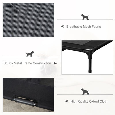 PawHut Large Raised Dog Bed Cat Elevated Lifted Cooling Portable Camping Basket Outdoor Indoor Mesh Pet Cot Metal Frame Black 