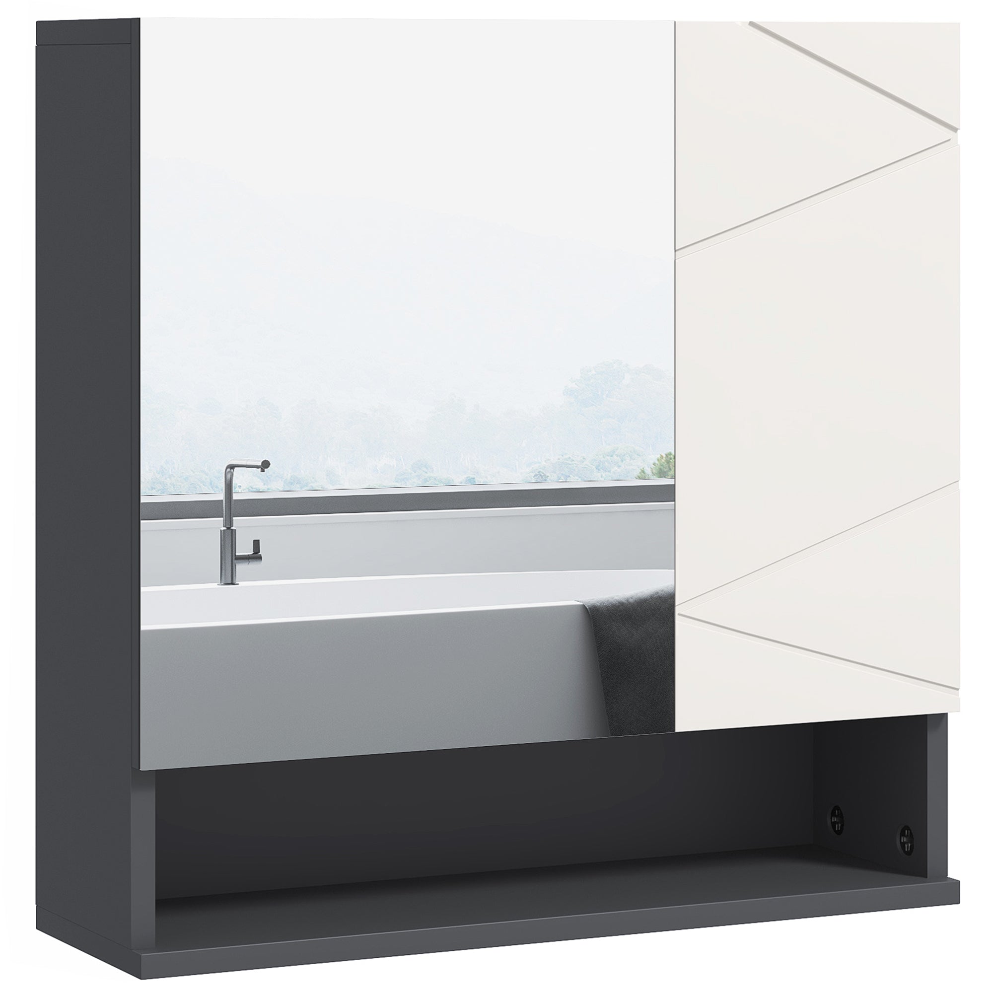 kleankin Bathroom Mirror Cabinet, Wall Mounted Bathroom Storage Cupboard with Adjustable Shelves, 55W x 17D x 55Hcm, Light Grey 
