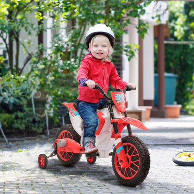 HOMCOM 12V Kids Electric Motorcycle Ride-On, with Training Wheels, for Ages 3-6 Years - Red 