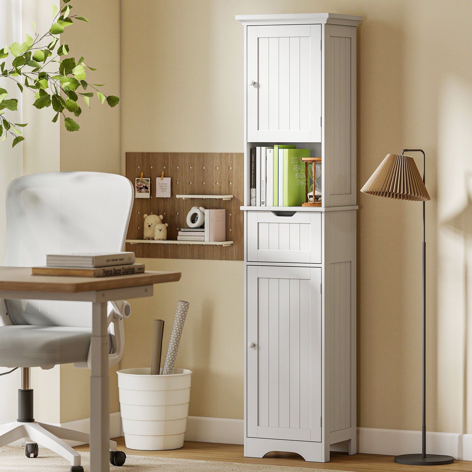 HOMCOM Slim Bathroom Storage Cabinet, with Sensor Lights - White 