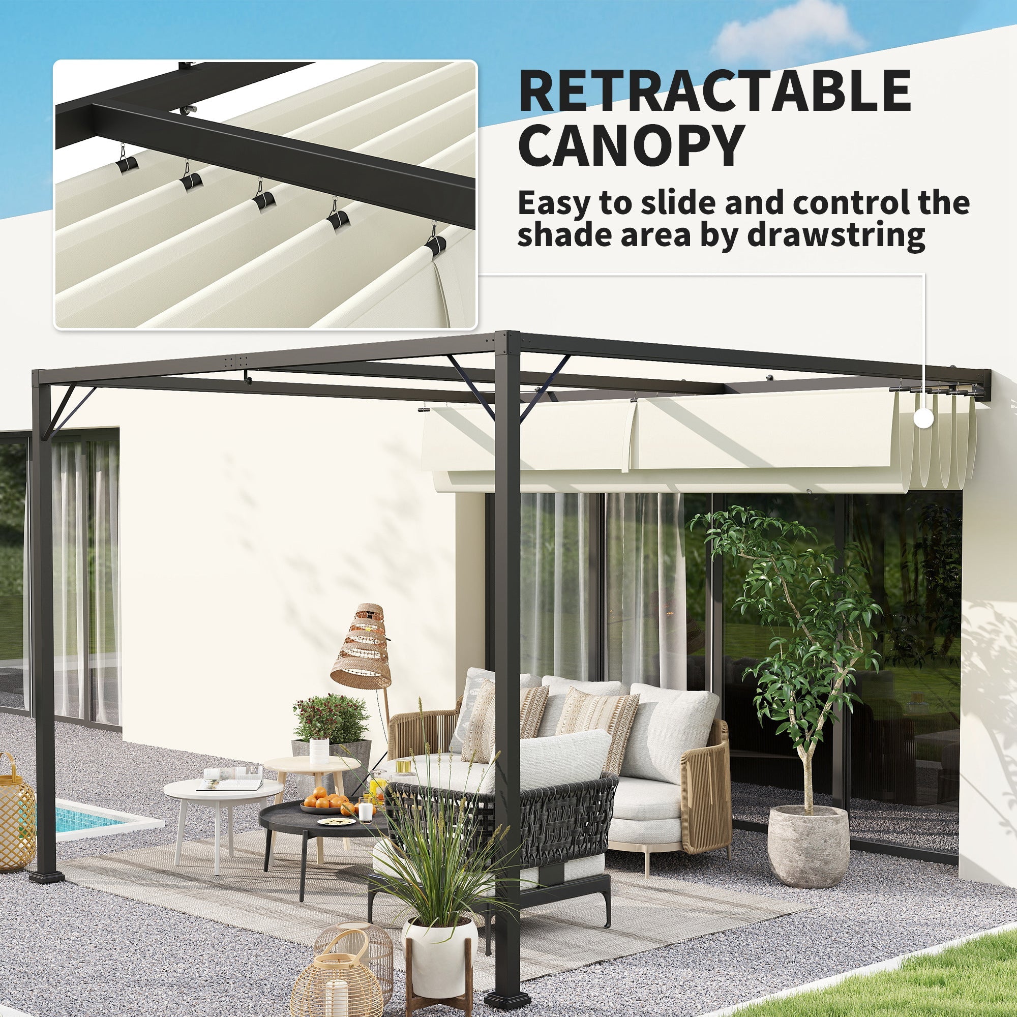Outsunny 3 x 3(m) Outdoor Pergola with Retractable Canopy -Cream White 