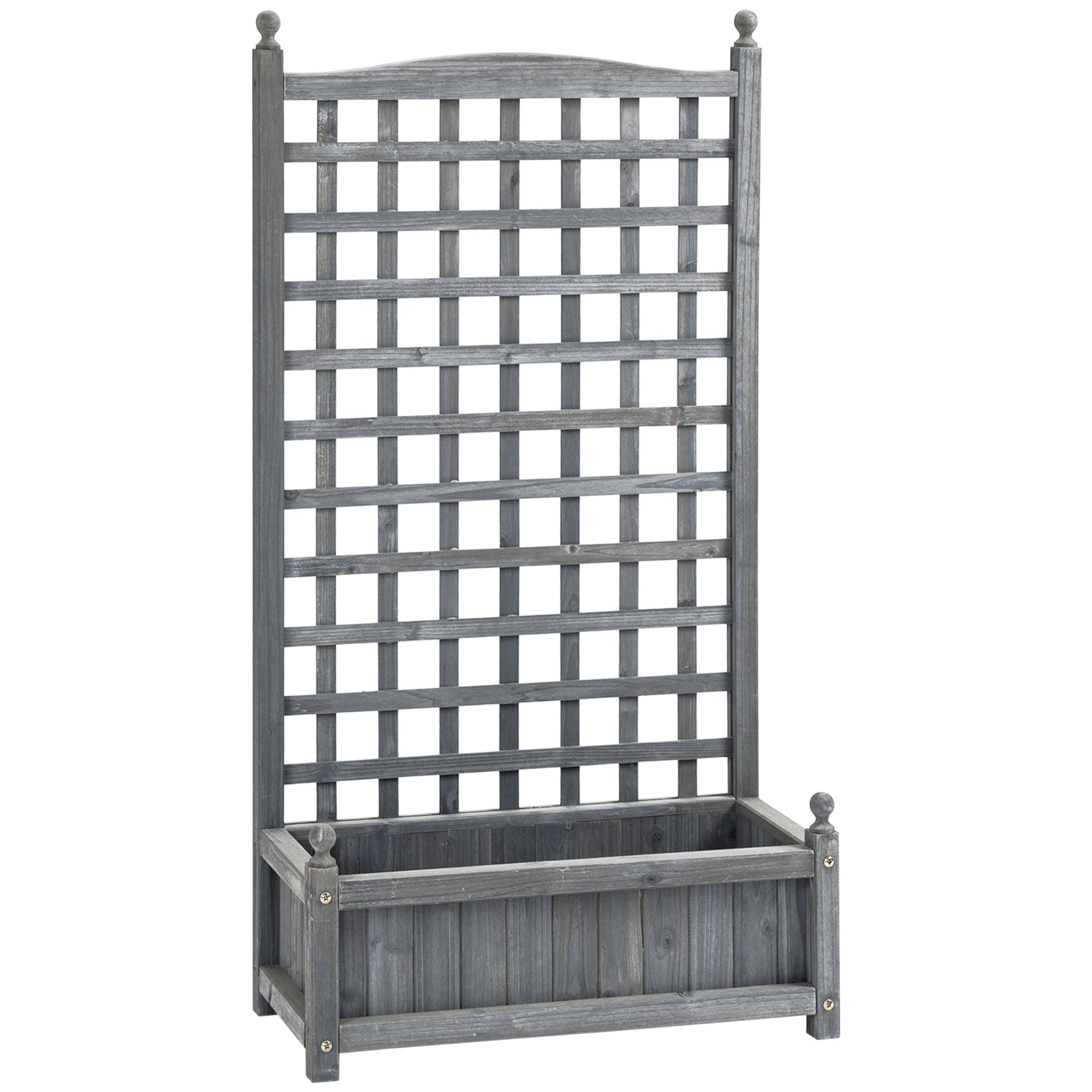 Outsunny Garden Planters with Trellis for Climbing Vines, Wood Raised Beds for Garden, Flower Pot, Indoor Outdoor, Grey 