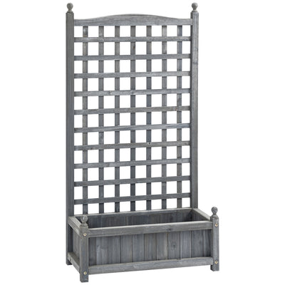 Outsunny Garden Planters with Trellis for Climbing Vines, Wood Raised Beds for Garden, Flower Pot, Indoor Outdoor, Grey 