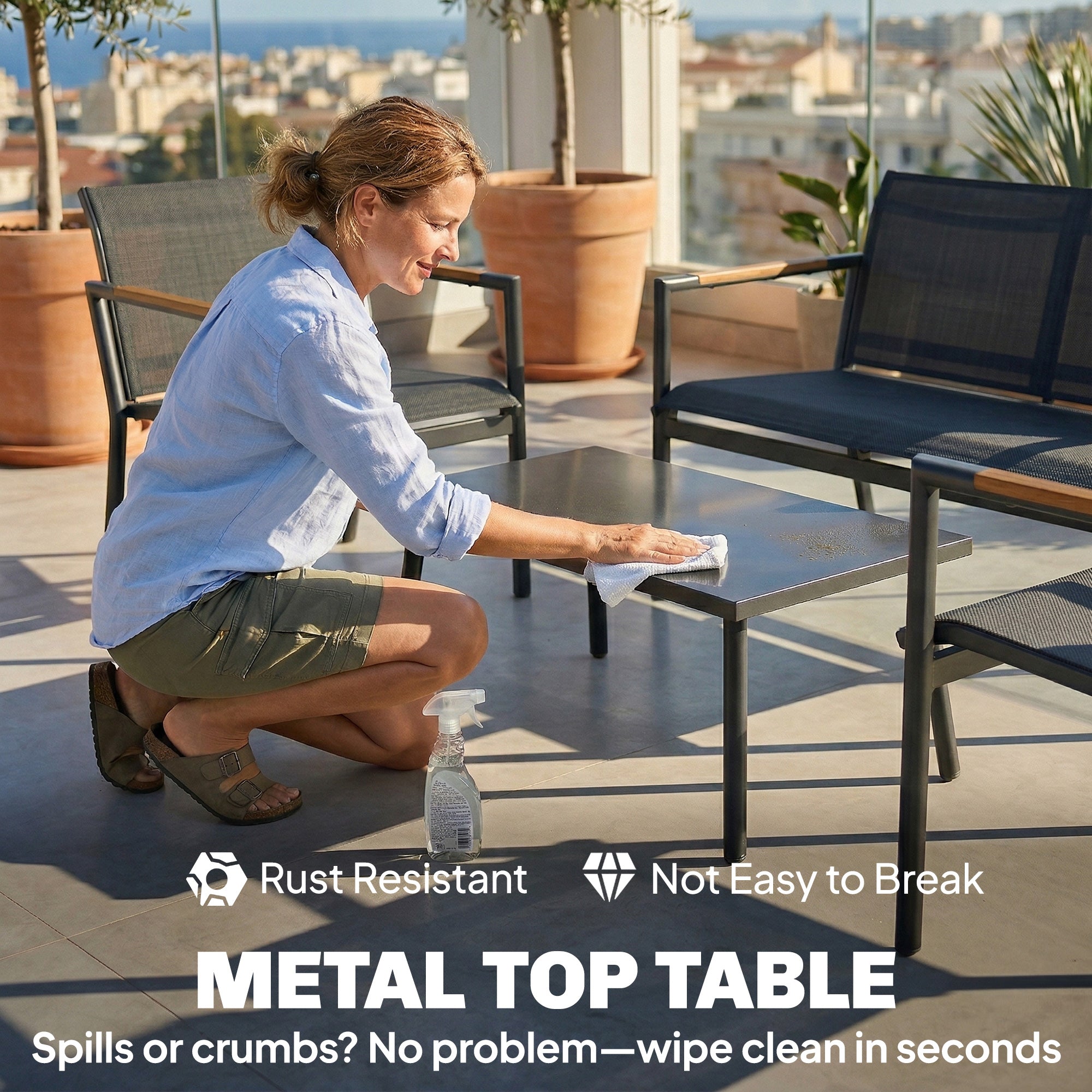 Outsunny 4 Seater Garden Furniture Set with Loveseat, Armchairs, Table, Metal Garden Sofa Set with Breathable Seats, Grey 