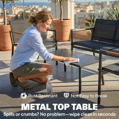 Outsunny 4 Seater Garden Furniture Set with Loveseat, Armchairs, Table, Metal Garden Sofa Set with Breathable Seats, Grey 