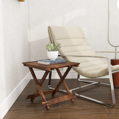 Outsunny Fir Wood Folding Coffee Table, Lightweight Small Garden Table with Slatted Top, Portable Folding Side Table for Balcony 