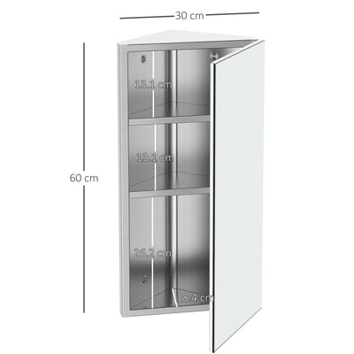 HOMCOM Stainless Steel Wall mounted Bathroom Corner Mirror Storage Cabinet Single Door 300mm (W) 