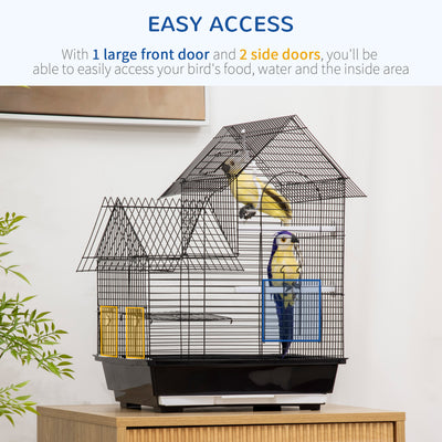 PawHut Metal Bird Cage for Finch, Canary w/ Food Containers, Swing Ring, Tray Handle, 39 x 33 x 47cm 