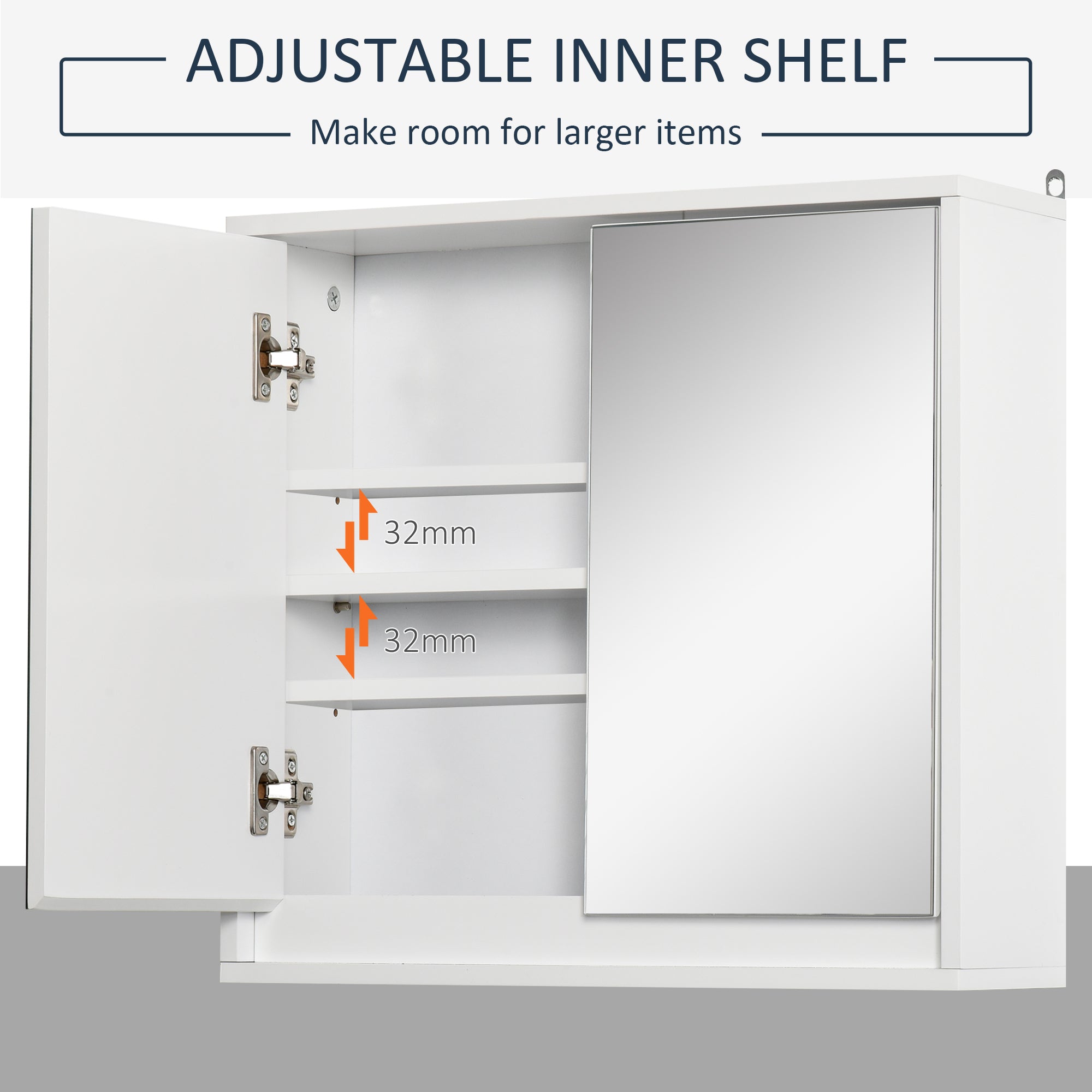 HOMCOM Bathroom Mirror Cabinet Wall Mounted Storage Shelf Bathroom Cupboard Double Door, White 
