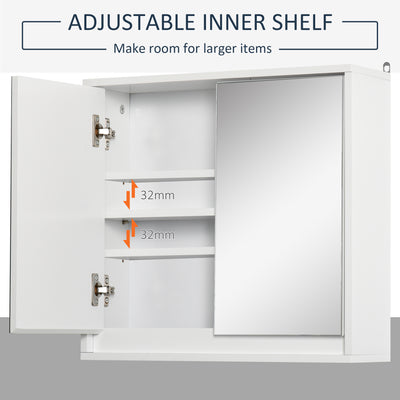 HOMCOM Bathroom Mirror Cabinet Wall Mounted Storage Shelf Bathroom Cupboard Double Door, White 