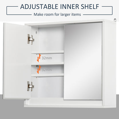 HOMCOM Bathroom Mirror Cabinet Wall Mounted Storage Shelf Bathroom Cupboard Double Door, White 