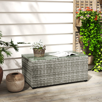 Outsunny 90 x 50cm Glass-Top Rattan Side Table - Light Grey 