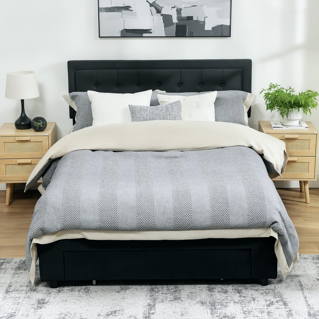 HOMCOM Double Ottoman Bed Frame, with Front Drawer - Black 