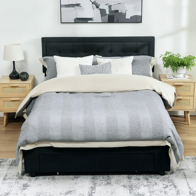 HOMCOM Double Ottoman Bed Frame, with Front Drawer - Black 