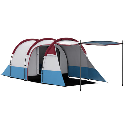 Outsunny Camping Tent, Large Tunnel Tent with Bedroom and Living Area, 2000mm Waterproof, Portable with Bag for 2-3 Man, Red 