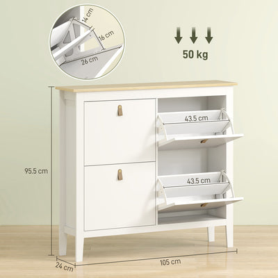 HOMCOM Modern Four-Drawer Shoe Cabinet - White 