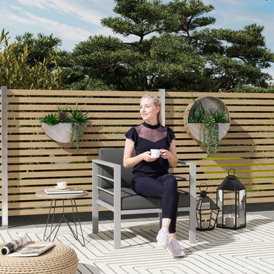 Outsunny Garden Sofa Set of 2, All-Weather Garden Sofa Set with Removable Cushions, Metal Frame Outdoor Furniture for Balcony, Charcoal Grey 