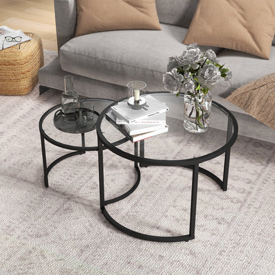 HOMCOM Two-Piece Nest of Glass-Top Coffee Tables 