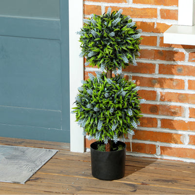 HOMCOM Set of 2 Decorative Artificial Plants Ball Trees with Lavender Flowers in Pot Fake Plants for Home Indoor Outdoor Decor, 70cm, Blue 