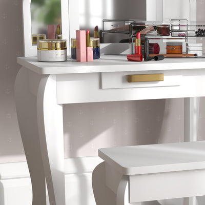 HOMCOM Kids Dressing Table Set, with Mirror and Drawer - White 