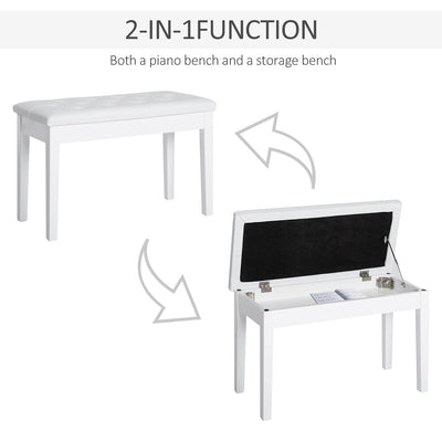 HOMCOM PU Leather Upholstered Piano Stool Makeup Stool Bench Dressing Table Seat with Storage 76x36x50cm, White 