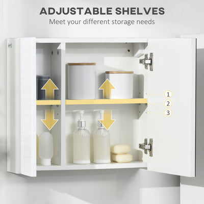 kleankin Bathroom Cabinet with Mirror, Double Door Wall Mounted Storage Cupboard Organizer with Adjustable Shelves, White 