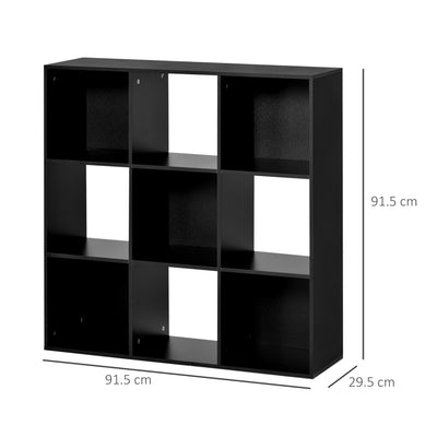 HOMCOM 3-tier 9 Cubes Storage Unit Particle Board Cabinet Bookcase Organiser Home Office Shelves Black 