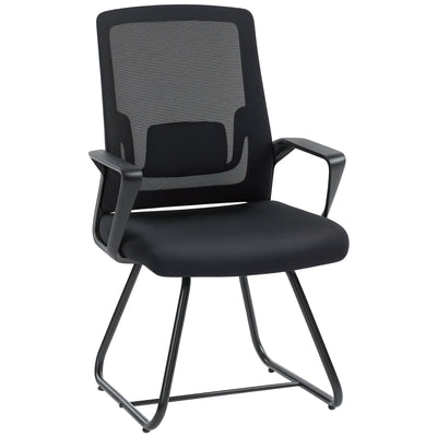 HOMCOM Desk Chair No Wheels, Office Chair with Mesh Back, Lumbar Support, Metal Base for Waiting Room, Conference Room, Black 