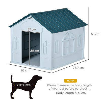 PawHut Plastic Weather-Resistant Dog House, for Indoors and Outdoors, Medium Dogs - White and Blue 