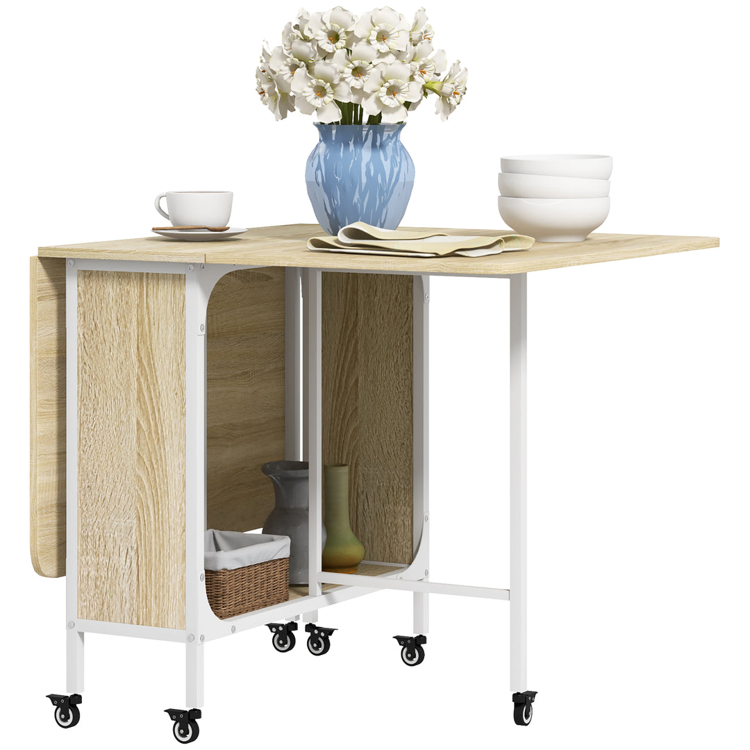 HOMCOM Six-Person Drop Leaf Dining Table - Natural/White 