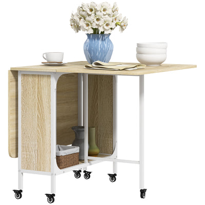 HOMCOM Six-Person Drop Leaf Dining Table - Natural/White 