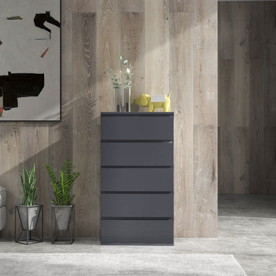 HOMCOM 5-Drawer Modern Dresser, High Gloss Storage Drawer Unit for Bedroom, Grey 