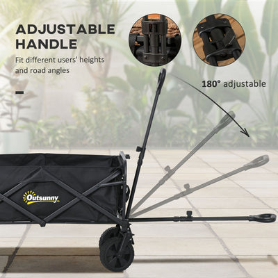 Outsunny Folding Steel Frame Garden Storage Cart, with Wheels and Handle - Black 