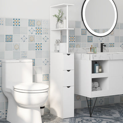 kleankin Slim Bathroom Storage Cabinet with Drawers, Tall Bathroom Cupboard with 2-Tier Shelf, White 