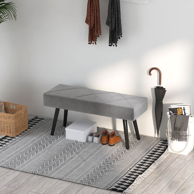 HOMCOM End of Bed Bench with X-Shape Design and Steel Legs, Upholstered Hallway Bench for Bedroom, Grey 