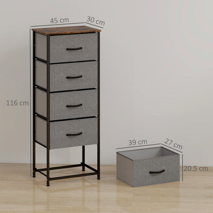 HOMCOM Fabric Chest of Drawers, Industrial Bedroom Dresser with 5 Fabric Drawers, Steel Frame and Wooden Top for Nursery, Living Room, Hallway, Rustic Brown and Grey