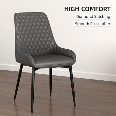 HOMCOM Set of 4 Quilted PU Leather Dining Chairs with Metal Frame 4 Legs Foot Caps Home Seating Modern Stylish Executive, Grey 