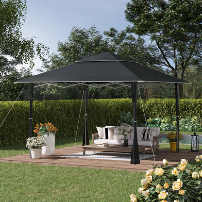 Outsunny 4 x 4m Pop-up Gazebo Double Roof Canopy Tent with UV Proof, Roller Bag & 3-Level Height Adjustable Outdoor Party, Steel Frame, Dark Grey