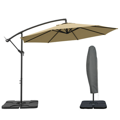 Outsunny 3m Overhanging Parasol, with Base, Weights and Cover - Sand brown 