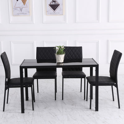 HOMCOM Modern Dining Chairs Upholstered Faux Leather Accent Chairs with Metal Legs for Kitchen, Set of 4, Black 