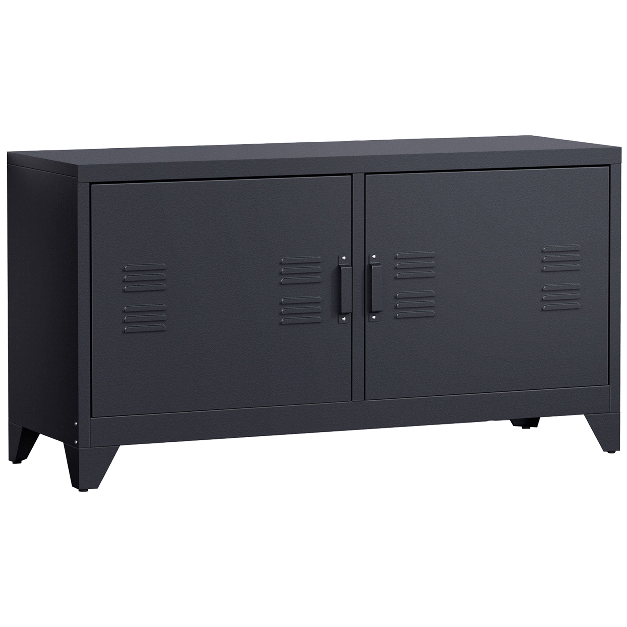 HOMCOM Steel TV Stand Cabinet, Industrial TV Unit for TVs up to 50", TV Table with 2 Doors, Adjustable Shelf and 4 Cable Holes for Living Room, Black 