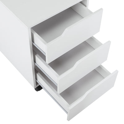 HOMCOM 3 Drawer Mobile File Cabinet, Vertical Filing Cabinet with Wheels for Home Office, White 