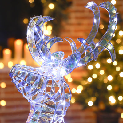 Outsunny Lighted Christmas Reindeer with Sleigh, Outdoor Yard Reindeer with 170 Warm White LED Lights, Holiday Decor with Stakes, Waterproof, Silver 